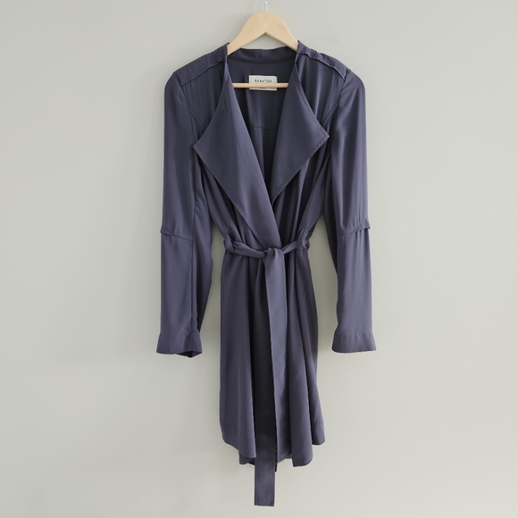 Aritzia Babaton Quincey Draped Trench Jacket Blue Small Classic Quiet Luxury - Picture 3 of 12